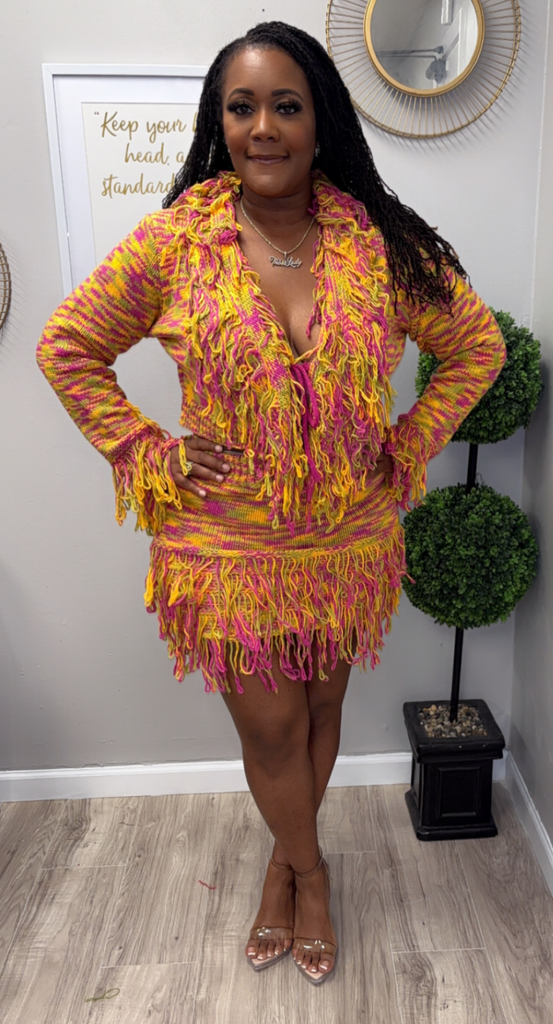 Tassel Knit Fringe Sweater Skirt Set