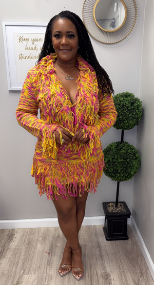 Tassel Knit Fringe Sweater Skirt Set